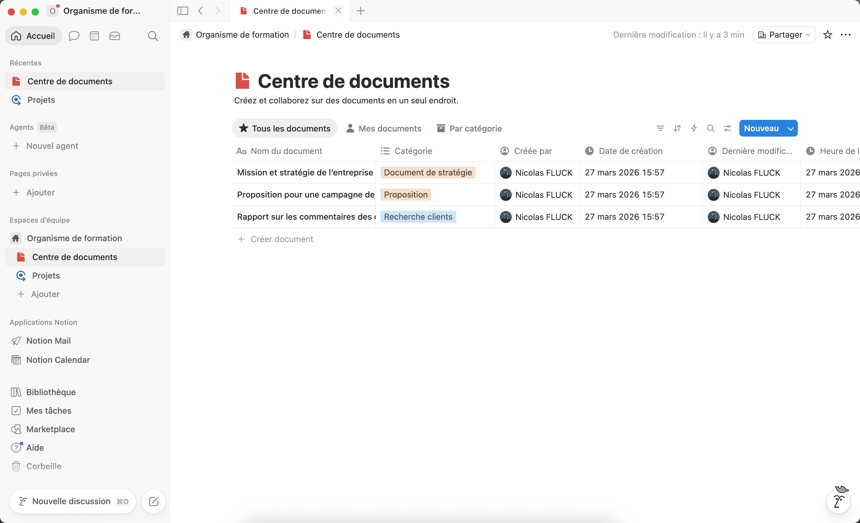 Vue Notion centralisée